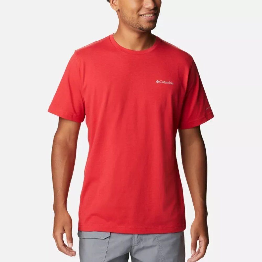 Columbia Men's Thistletown Hills Short Sleeve Back Dog Print T-Shirt Red Small